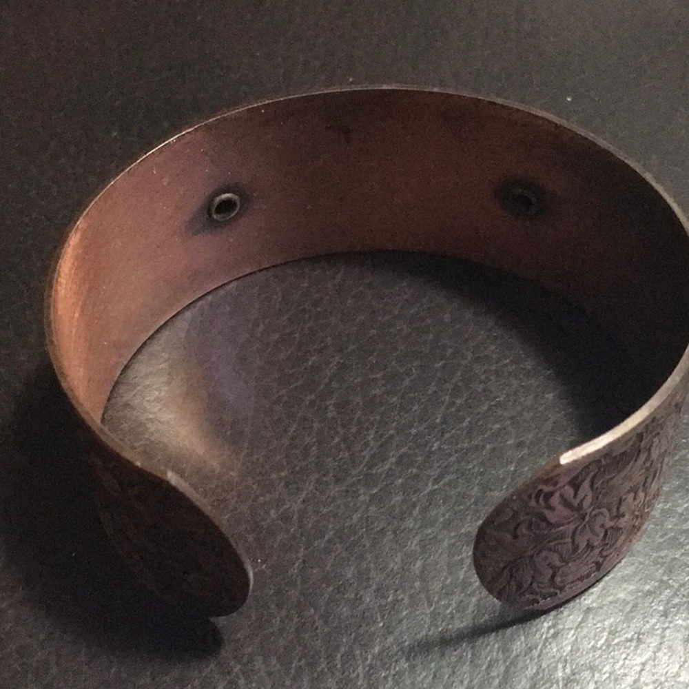 Solid Copper Gorgeous Leaf And Floral Stamped Cuf… - image 2